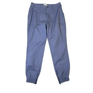 Pact blue gray organic cotton twill cargo utility high rise zip joggers size L